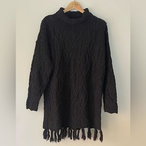 Yarndworks Chunky Handknit Mock Neck Black Sweater